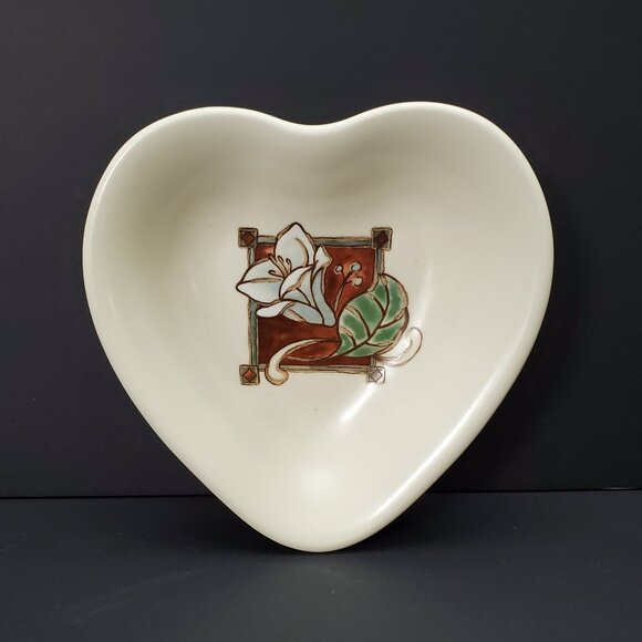 Pfaltzgraff Mission Flower Trinket Dish Heart Shaped Bowl - Picture 1 of 6